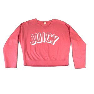 Juicy Couture Sweatshirt Women's Medium Pink Cropped Oversized Logo Y2K